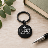 Lucky Charm Black Engraved Keychain