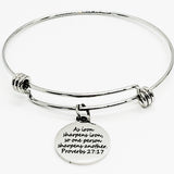 As Iron Sharpens Iron Stainless Steel Expandable Bracelet With Engraved Proverbs 27 17 Charm