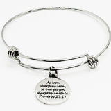 As Iron Sharpens Iron Stainless Steel Expandable Bracelet With Engraved Proverbs 27 17 Charm