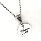 Grace Wins Stainless Steel Engraved Pendant Necklace With Cross Cutout By JKCE Designs