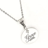 Grace Wins Stainless Steel Engraved Pendant Necklace With Cross Cutout By JKCE Designs