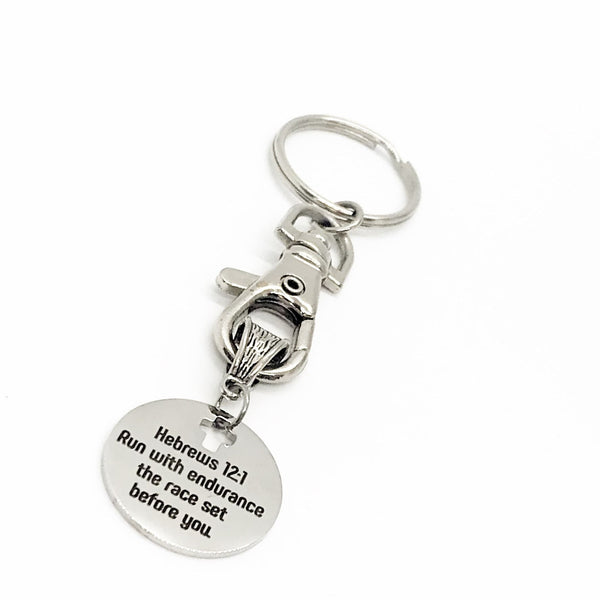 Hebrews 12 1 Endurance Scripture Keychain Christian Gift Runner Motivation Faith Accessory