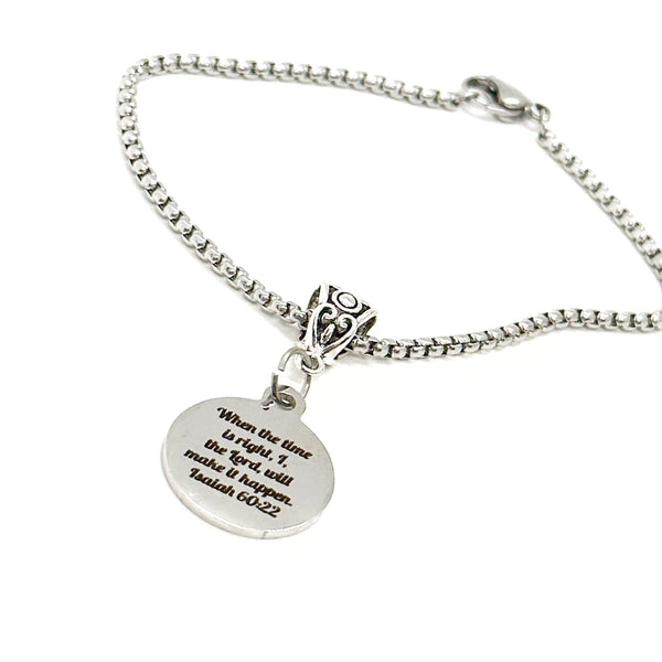 When The Time Is Right The Lord Will Make It Happen Charm Bracelet, Isaiah 60 22, Scripture Charm, Bible Verse, Christian Jewelry Gift