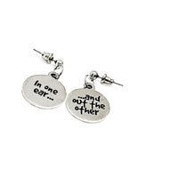 In One Ear And Out The Other Earrings: Stainless Steel Charm Earrings