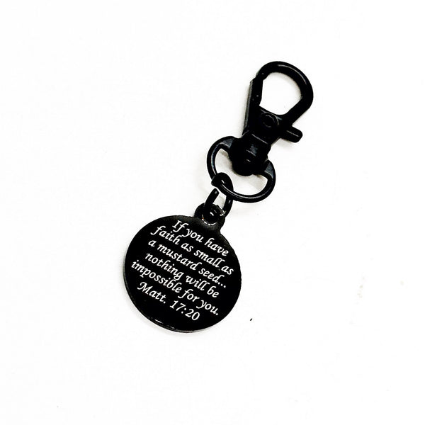 Mustard Seed Verse Black Clip On Charm, Matthew 17 20 Charm, Clip On Charm, Purse Charm, Keychain Charm, Christian Gifts, Scripture Gifts