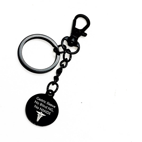Gastric Sleeve Black Charm Clip On Keychain, Gastric Sleeve Medical ID, Medical Awareness Tag, Zipper Charm, Keychain Charm