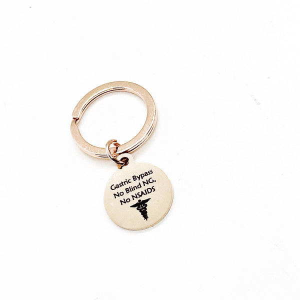 Gastric Bypass Rose Gold Keychain, Gastric Bypass Medical ID Charm, Medical Awareness Tag, Zipper Charm, Keychain Charm