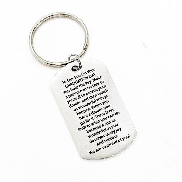 Son Graduation Charm Keychain, New Car Gift, Going To College, Gift For Him, From Mom And Dad, Dream Big Dreams, We Are Proud Of You