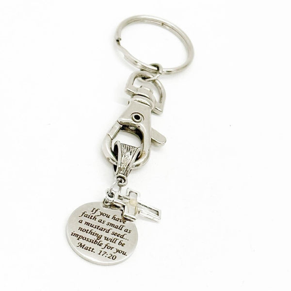 Mustard Seed Scripture Verse And Cross Charm Keychain, Matthew 17 20, Faith As Small As A Mustard Seed, Graduation, Bible Verse, Christian