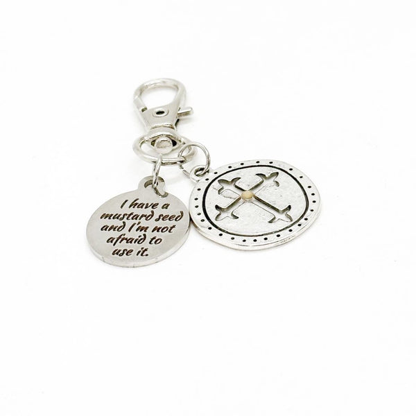 I Have A Mustard Seed And I’m Not Afraid To Use It With Round Cross Charm Clip On Charm, Matthew 17 20 Charm, Purse Charm, Keychain Charm