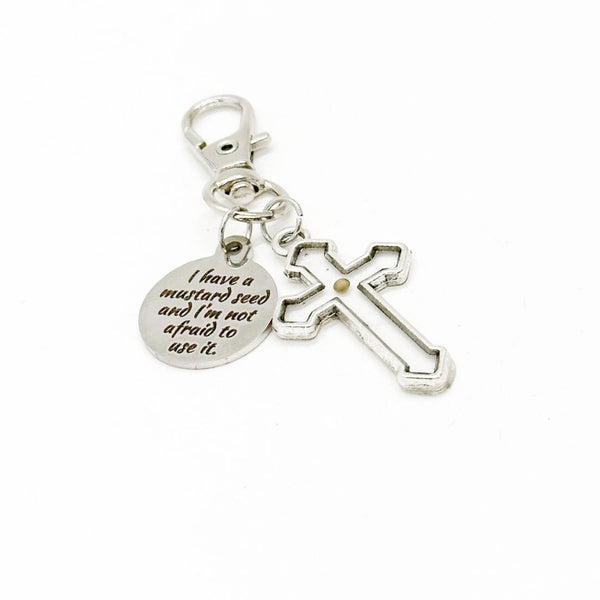 I Have A Mustard Seed And I’m Not Afraid To Use It Cross Charm Clip On Charm, Matthew 17 20 Charm, Purse Charm, Keychain Charm