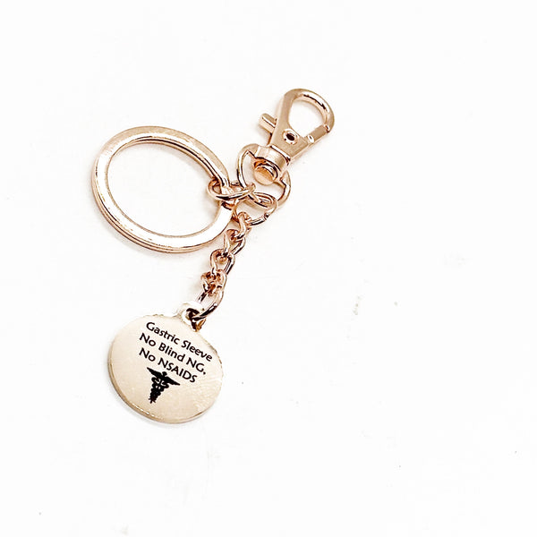 Gastric Sleeve Rose Gold Charm Clip On Keychain, Gastric Sleeve Medical ID, Medical Awareness Tag, Zipper Charm, Keychain Charm