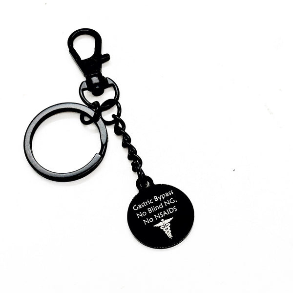 Gastric Bypass Black Charm Clip On Keychain, Gastric Bypass Medical ID, Medical Awareness Tag, Zipper Charm, Keychain Charm