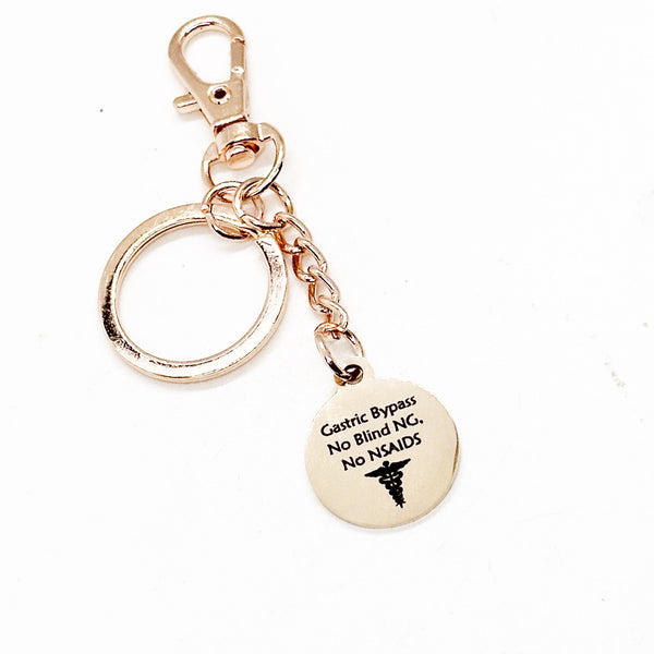 Gastric Bypass Rose Gold Charm Clip On Keychain, Gastric Bypass Medical ID, Medical Awareness Tag, Zipper Charm, Keychain Charm