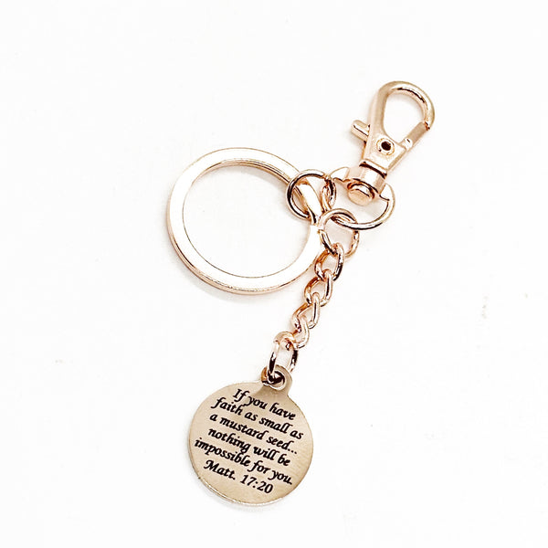 Mustard Seed Verse Rose Gold Clip On Keychain, Faith Gifts, Christian Gifts, Matthew 17 20, Encouraging Gifts, Graduation Gift