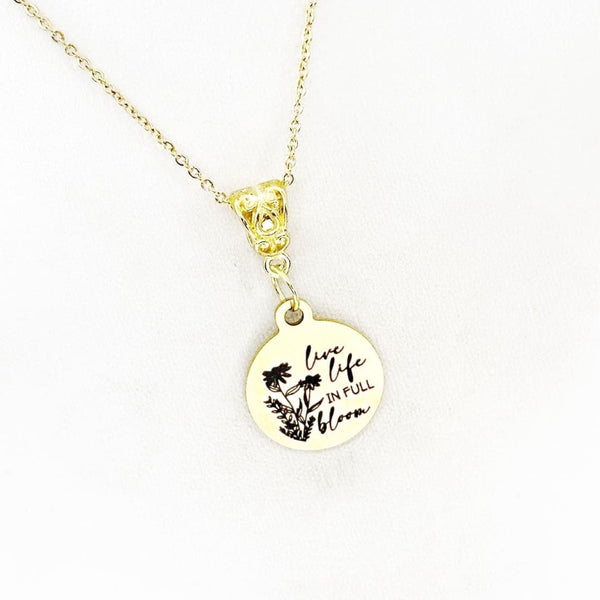 Live Life In Full Bloom Goldtone Necklace, Encouragement Gift, Gardner Gift, Love Gardening, Plant Lover, Wife, Daughter, Granddaughter, Mom