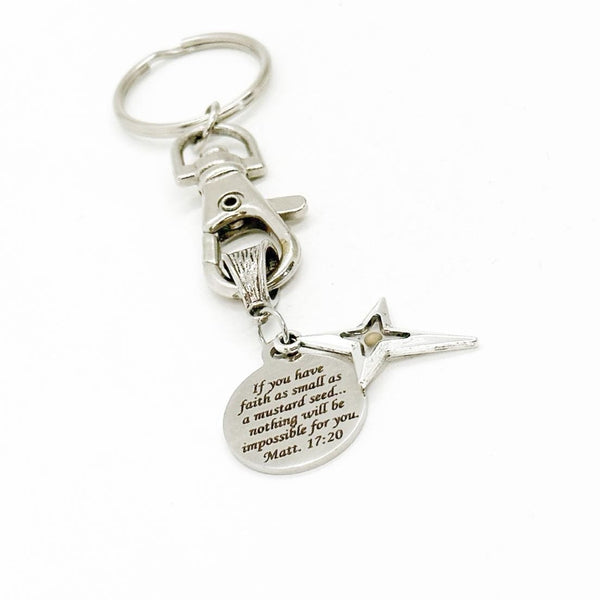 Mustard Seed Scripture And Star Cross Charm Keychain, Faith As Small As A Mustard Seed, Matthew 17 20, Graduation, Bible Verse, Christian