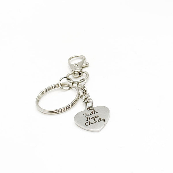 Faith Hope Charity Clip On Charm Keychain, Love Gift, Anniversary Gift, Husband Gift, Wife Gift, Engagement Gift, Wedding Favors, 1 Cor 13