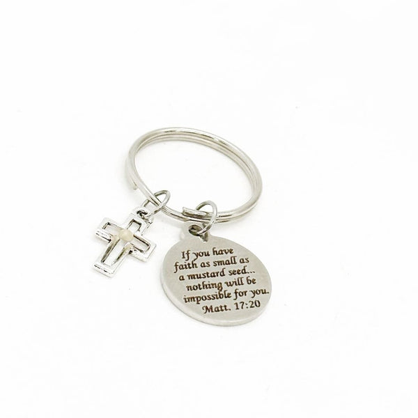 Mustard Seed Bible Verse and Cross Keychain, Mustard Seed Faith, Matthew 17 20, Mustard Seed Gifts, Christian Gifts, Scripture Gift