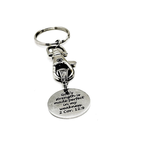 God’s Strength Is Made Perfect In My Weakness Charm Keychain, 2 Cor 12 9, Scripture Charm, When I Am Weak, Bible Verse, Scripture Quote