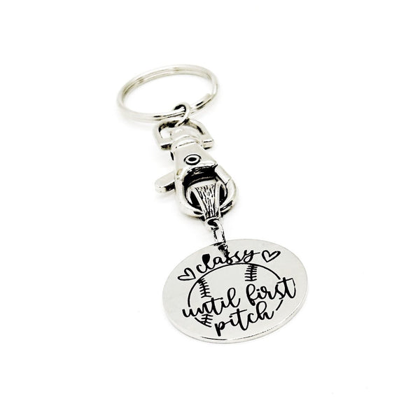 Classy Until First Pitch Charm Keychain, Baseball Mom Gift, Softball Mom, Softball Player, Team Mom, Gift For Her, Pitcher Mama, Wife Gift