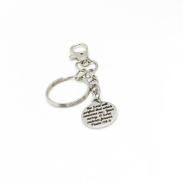The Lord Will Perfect That Which Concerns Me Charm Clip On Keychain, Psalm 138 8, The Lords Mercy Endures Forever, Scripture Gift