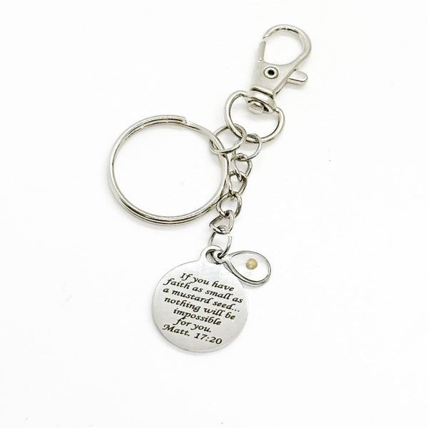 Mustard Seed Verse Clip On Keychain, Teardrop Mustard Seed Charm, Faith Gifts, Christian Gifts, Matthew 17 20, Encouraging Gift, Graduation