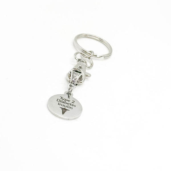 Type 2 Diabetes Insulin Medical ID Awareness Keychain, Medical Notification, Diabetic, Insulin Dependent, Medical Caduceus, Caregiver