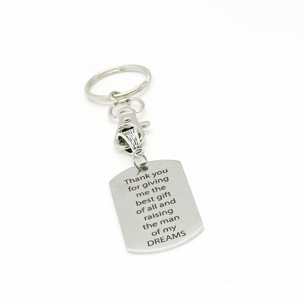 Thank You For Raising The Man Of My Dreams Charm Keychain, In Law Gift, Wedding Gift, In Law Anniversary, Mother In Law, Father In Law