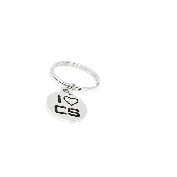 I Love CS Charm Keychain, I Heart CS, Computer Science, Programmer, Developer, CS Student, Going To College, Computer Science Major