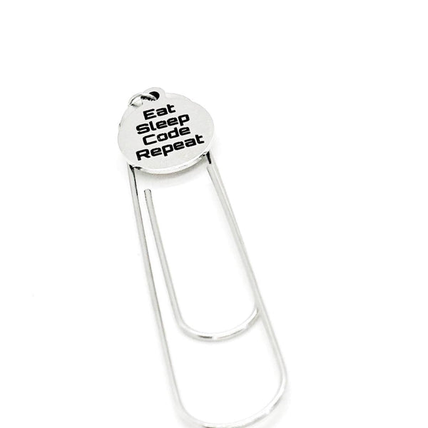 Eat Sleep Code Repeat Charm PaperClip Bookmark, Computer Science Major, Programmer, Developer, New IT Job, College Student Gift