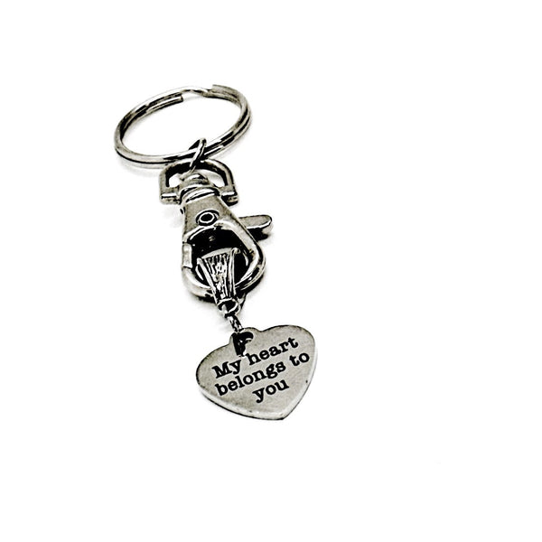 My Heart Belongs To You Charm Keychain, Love Gift, Wedding Gift, Anniversary Gift, Husband, Wife, Girlfriend, Boyfriend