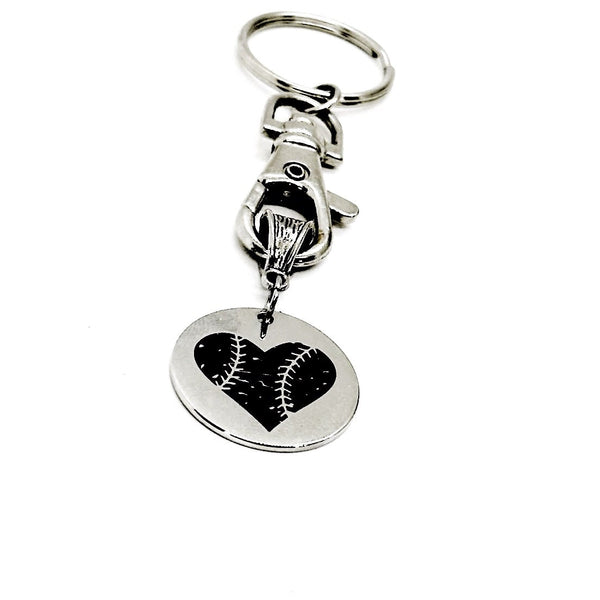 Baseball Heart Charm Keychain, Softball Heart, Baseball Mom Gift, Wife Gift Coach’s Wife, Baseball Player, Softball Player