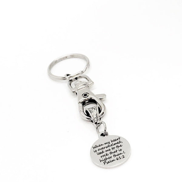 When My Heart Is Overwhelmed Lead Me To The Rock Charm Keychain, Psalm 61 2, Scripture Gift, Sympathy Gift, Friend Gift, Jesus Is My Rock