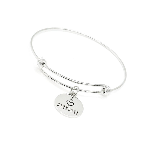 I Love CS Charm Bangle Bracelet, Binary Code, Comp SCI Major, Gift For Her, Daughter, Girlfriend, Fun Gift, Computer Programming, Programmer