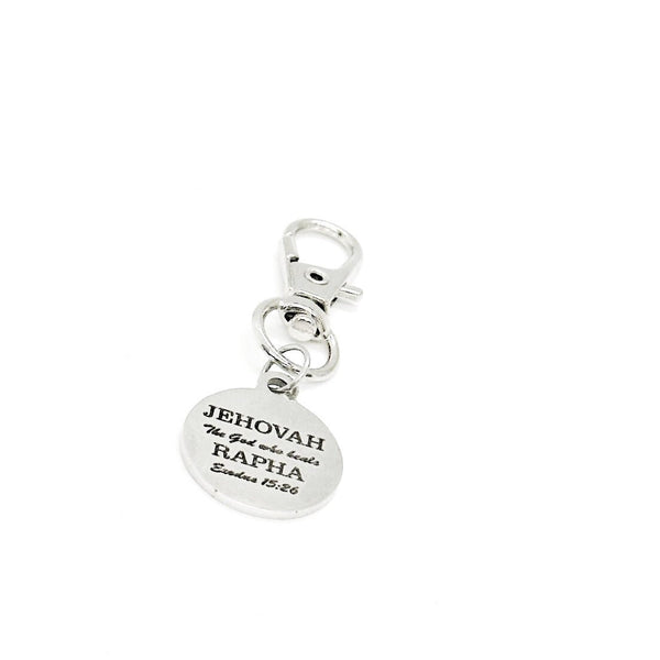 Jehovah Rapha Clip On Charm, The God Who Heals, Exodus 15 26, Sickness Medical Condition, Faith Healing Gift, Bag Charm, Backpack Charm