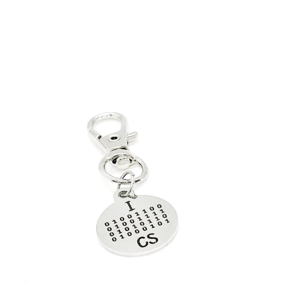 I Love Computer Science Clip On Charm, Binary Code, CS College Student, New Job, Programming, Developer, Bag Charm, Backpack Charm