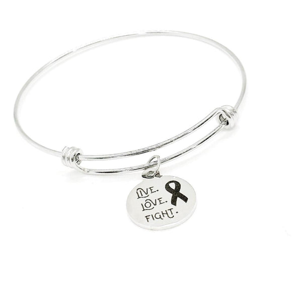 Live Love Fight Charm Bangle Bracelet, Cancer Awareness Bangle, Cancer Survivor Gift, Stacking Bracelet, Stainless Expanding Bangle