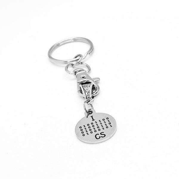 I Love CS Binary Code Charm Keychain, Computer Science, Computer Programmer, College Student, Daughter Gift, Son Gift, Going To College