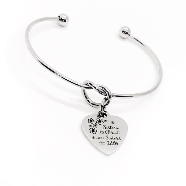 Sisters In Christ Are Sisters For Life Cuff Charm Bracelet, Baptism Gift, Christian Friend, Gift For Her, Believer Gift, Bible Study, Sunday