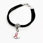 Red Awareness Ribbon Cabochon Black Faux Suede Bracelet, Red Ribbon Jewelry, Awareness Gifts, AIDS HIV Heart Disease Awareness Charm