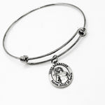 Saint Sebastian Patron Saint Of Sports Charm Bangle Bracelet, With God All Things Are Possible, Softball Player, Daughter Gift For Her