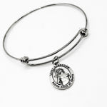 Saint Sebastian Patron Saint Of Sports Charm Bangle Bracelet, Golf Player, With God All Things Are Possible, Daughter Gift For Her