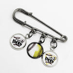 Baseball Mom and Softball Mom Three Charm Brooch, Baseball Son, Softball Daughter, Proud Mom, Wife Gift, Dual Sport Mom Gift