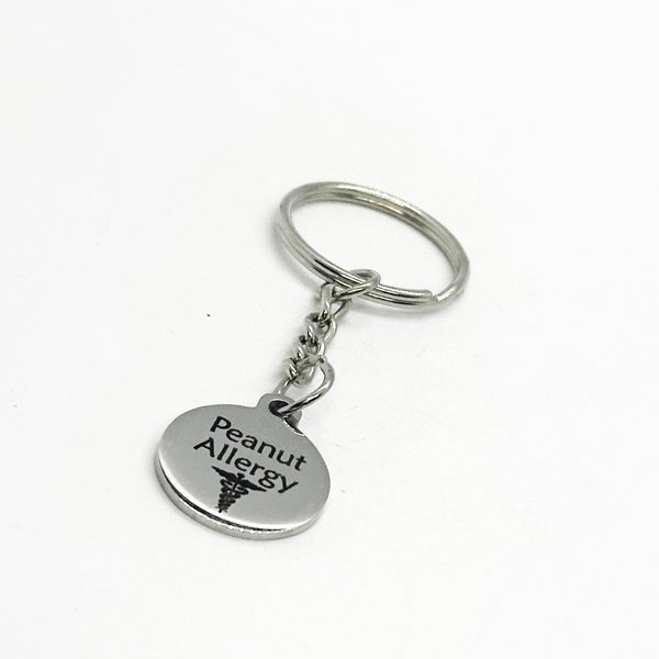 Peanut Allergy Charm Key Chain, Medical Condition Charm, Allergic to Peanuts, Caregiver Notice, Medical Caduceus, Gift For Her, Gift For Hi
