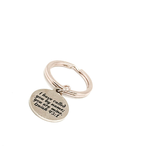 I Have Called You By Name You Are Mine Isaiah 43 1 Rose Goldtone Charm Key Chain, Baptism Gift, Faith, Christian Scripture, Bible Verse