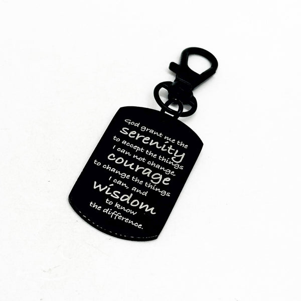 Serenity Prayer Black Engraved Clip On Charm, Recovery Prayer, Bag Charm, Serenity Courage Wisdom, Serenity Prayer Gift, Key Chain Charm
