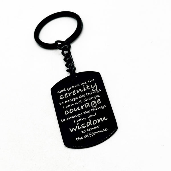 Serenity Prayer Black Engraved Key Chain, Christian Gifts, Serenity Courage Wisdom, Serenity Prayer Gift, Serenity Prayer Charm, Recovery