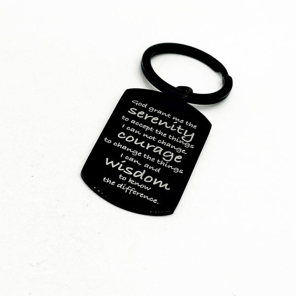 Serenity Prayer Black Engraved Key Chain, Serenity Courage Wisdom, Serenity Prayer Gift, Serenity Prayer Charm, Christian Recovery, Believer
