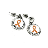 Orange Ribbon Charm Earrings, Awareness Gifts, ADHD Kidney Cancer, Leukemia, Cultural Diversity, Lupus, Multiple Sclerosis Awareness
